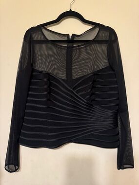 JS Collections Black Sheer-Panel Long Sleeve Pleated Wrap Top